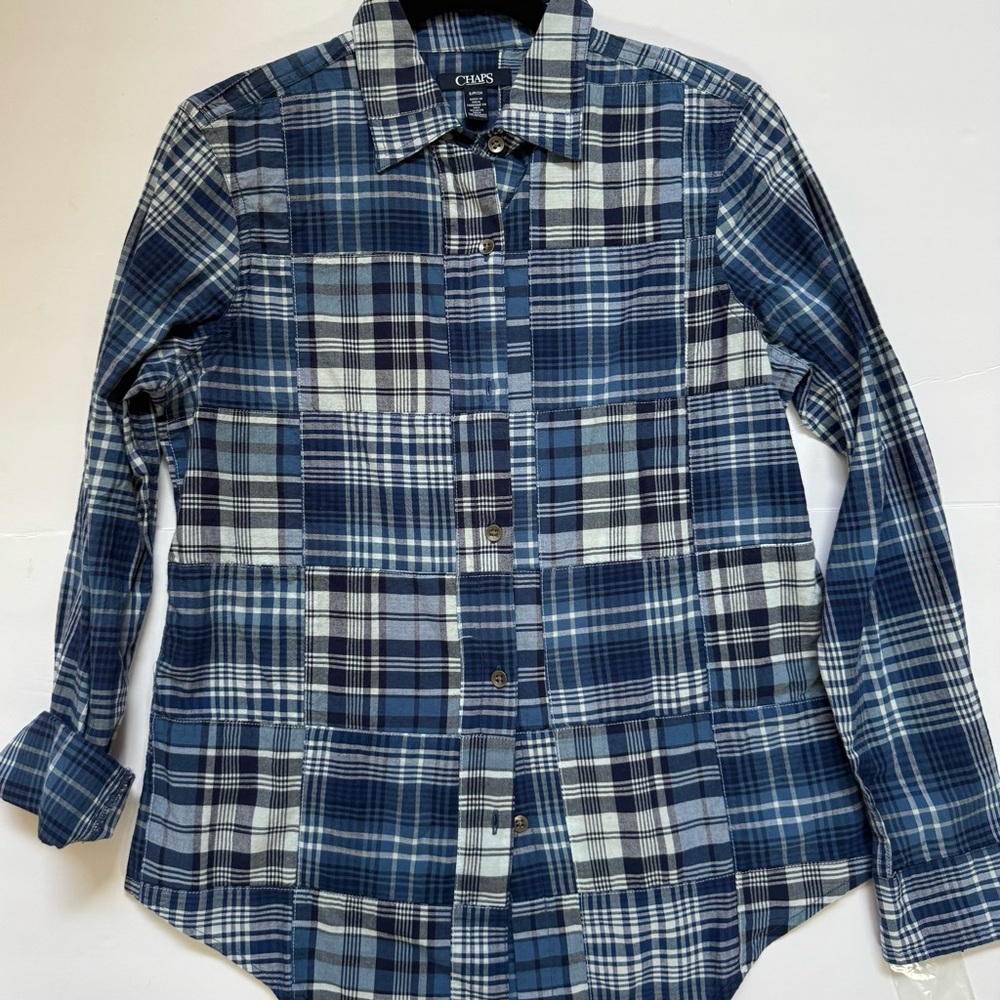 NWT Chaps Brand Blue Plaid Button-Down Casual Shirt 100% Cotton Women's Size S